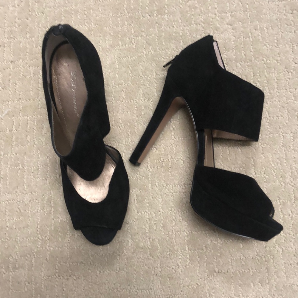 4 inch platform black suede heels
